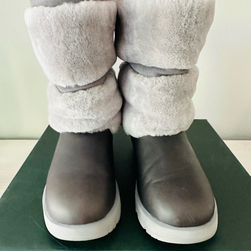 UGG REYKIR GRAY WATERPROOF LEATHER DRAWSTRING Boot US 6.5
